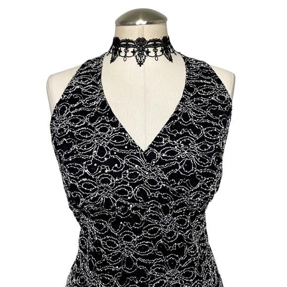 Y2K 90's Vintage Whimsygoth Dark Fairy Floral Sparkle Faux Wrap Top - Picture 2 of 13